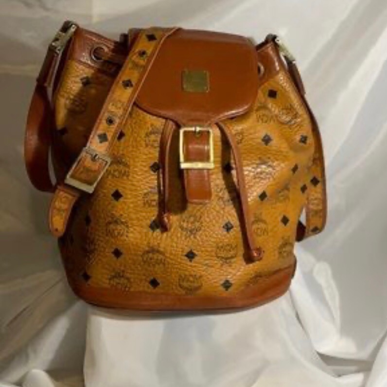 Mcm Cognac Visetos Leather Bucket Bag